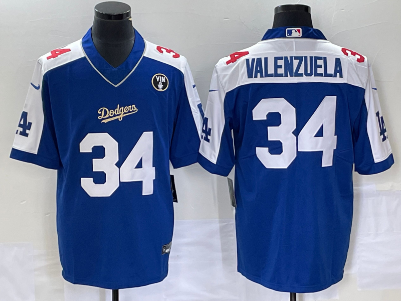 Men's Los Angeles Dodgers Fernando Valenzuela #34 Blue Alternate Jersey